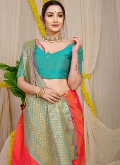 Patola Silk Orange Color Zari Weaving Saree Festive Wear -Deals Chic Lehenga Store patola silk orange color zari weaving saree sasom11171 b