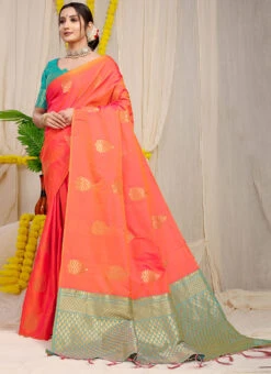 Patola Silk Orange Color Zari Weaving Saree Festive Wear -Deals Chic Lehenga Store patola silk orange color zari weaving saree sasom11171 u