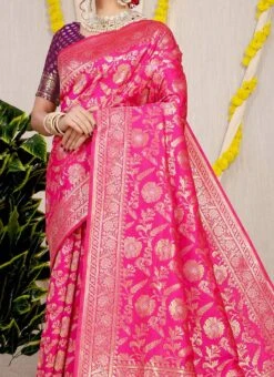 Patola Silk Pink Color Zari Weaving Work Saree Party Wear