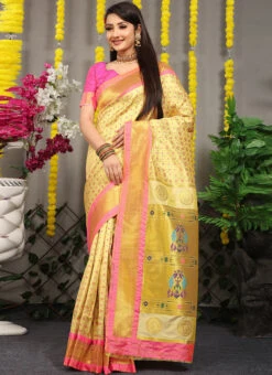 Patola Silk Zari Weaving Cream Color Saree Festive Wear -Deals Chic Lehenga Store patola silk zari weaving cream color saree sasom110860 u