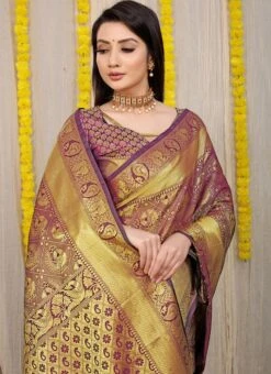 Patola Silk Zari Weaving Purple Color Saree Festive Wear -Deals Chic Lehenga Store patola silk zari weaving purple color saree sasom110875 b