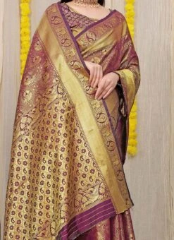 Patola Silk Zari Weaving Purple Color Saree Festive Wear