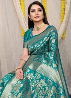 Patola Silk Zari Work Aqua Blue Color Saree Festive Wear -Deals Chic Lehenga Store patola silk zari work aqua blue color saree sasom456 b