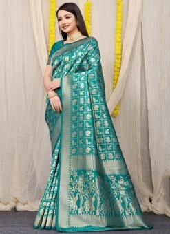 Patola Silk Zari Work Aqua Blue Color Saree Festive Wear -Deals Chic Lehenga Store patola silk zari work aqua blue color saree sasom456 u