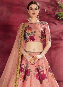 Peach Art Silk A Line Lehenga Party Wear -Deals Chic Lehenga Store peach art silk a line lehenga ghmkns7509 b