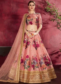 Peach Art Silk A Line Lehenga Party Wear -Deals Chic Lehenga Store peach art silk a line lehenga ghmkns7509 u