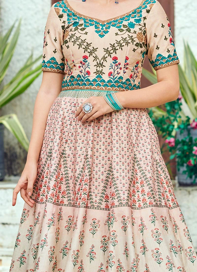 Peach Art Silk Anarkali Gown Party Wear 1 Peach Art Silk Anarkali Gown Party Wear