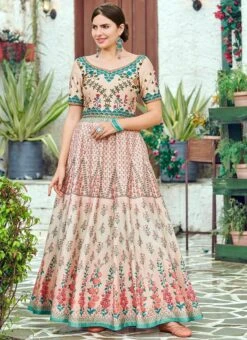 Peach Art Silk Anarkali Gown Party Wear 6 Peach Art Silk Anarkali Gown Party Wear -Deals Chic Lehenga Store peach art silk anarkali gown bgwsjssb1206 u
