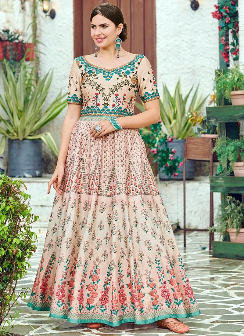 Peach Art Silk Anarkali Gown Party Wear 3 Peach Art Silk Anarkali Gown Party Wear - Image 3