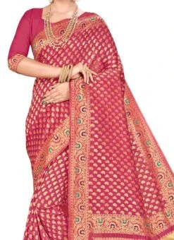 Peach Banarasi Silk Zari Work Saree Festive Wear