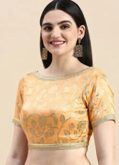 Peach Brocade Half Sleeve Blouse Festive Wear
