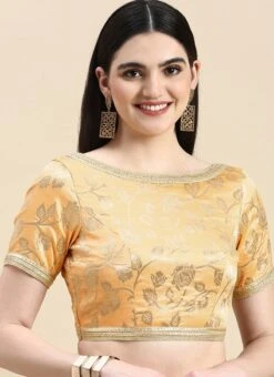 Peach Brocade Half Sleeve Blouse Festive Wear -Deals Chic Lehenga Store peach brocade half sleeve blouse BLBS02210826 u