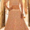 Peach Crepe Embroidered N Stones Umbrella Lehenga Wedding Wear