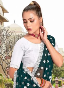 Rama Green Faux Georgette Embroidered Half And Half Saree Party Wear -Deals Chic Lehenga Store peach faux georgette embroidered half and half saree sasunk2095 b