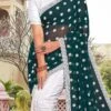 Rama Green Faux Georgette Embroidered Half And Half Saree Party Wear