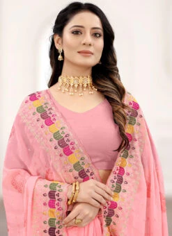 Peach Georgette Embroidery Work Saree Party Wear -Deals Chic Lehenga Store peach georgette embroidery work saree sasunp1167 b