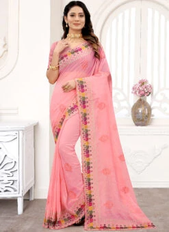 Peach Georgette Embroidery Work Saree Party Wear -Deals Chic Lehenga Store peach georgette embroidery work saree sasunp1167 u