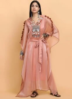 Peach Handpainted Kaftan Set Party Wear -Deals Chic Lehenga Store peach handpainted kaftan set kfdasct2 u