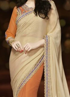 Peach N Beige Half N Half Saree Party Wear