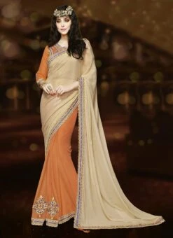 Peach N Beige Half N Half Saree Party Wear -Deals Chic Lehenga Store peach n beige half n half saree sasmv3616 u
