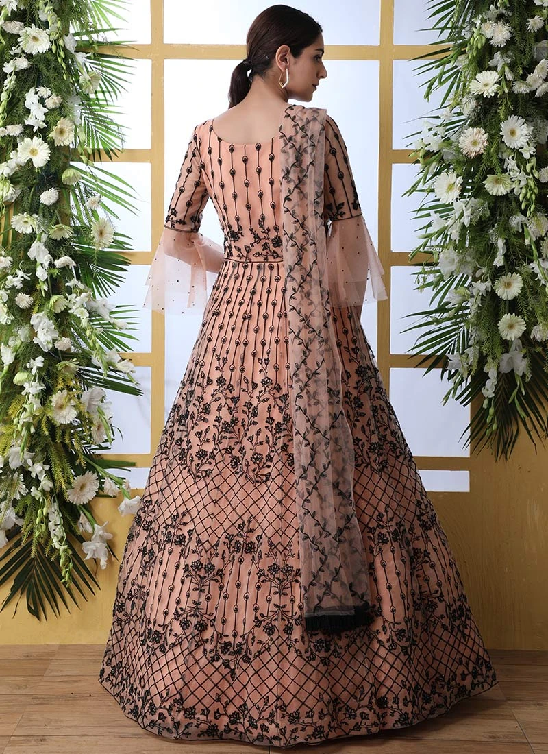 Peach Net Anarkali Gown Party Wear 4 Peach Net Anarkali Gown Party Wear - Image 4