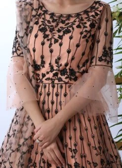 Peach Net Anarkali Gown Party Wear