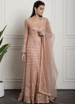 Peach Net Embroidered And Stones Gown Party Wear -Deals Chic Lehenga Store peach net embroidered and stones gown bgwrssls4020 u