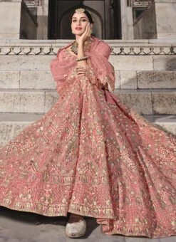 Peach Net Embroidered Designer Lehenga Choli Festive Wear -Deals Chic Lehenga Store peach net embroidered designer lehenga choli ghsaj42589101 b