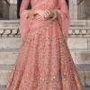 Peach Net Embroidered Designer Lehenga Choli Festive Wear