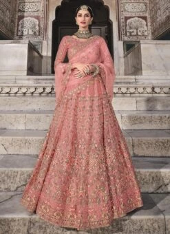 Peach Net Embroidered Designer Lehenga Choli Festive Wear -Deals Chic Lehenga Store peach net embroidered designer lehenga choli ghsaj42589101 u