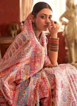 Peach Pashmina Printed Saree Party Wear -Deals Chic Lehenga Store peach pashmina printed saree sasli21453551e b