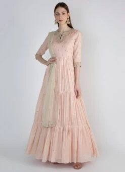 Peach Pink Pure Chanderi Silk Sequins Work Anarkali Suit Party Wear -Deals Chic Lehenga Store peach pink pure chanderi silk sequins work anarkali suit sldvcsvak190 u