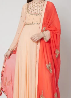 Peach Pure Georgette Thread Work Anarkali Suit Party Wear