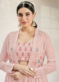 Pink A Line Lehenga With Jacket Georgette Embroidery Work Party Wear -Deals Chic Lehenga Store pink a line lehenga with jacket georgette embroidery work ghska42322005 b