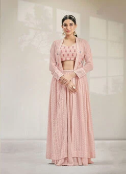 Pink A Line Lehenga With Jacket Georgette Embroidery Work Party Wear -Deals Chic Lehenga Store pink a line lehenga with jacket georgette embroidery work ghska42322005 u