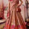 Pink Art Silk Banarasi Stone Work Umbrella Lehenga Wedding Wear