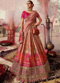 Pink Art Silk Banarasi Stone Work Umbrella Lehenga Wedding Wear -Deals Chic Lehenga Store pink art silk banarasi stone work umbrella lehenga ghmkns10249 u