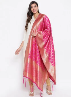 Pink Art Silk Dupatta Festive Wear -Deals Chic Lehenga Store pink art silk dupatta dpsli103rp u