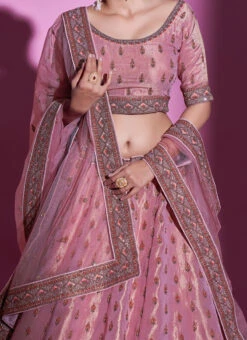 Pink Art Silk Thread N Sequins Umbrella Lehenga Wedding Wear