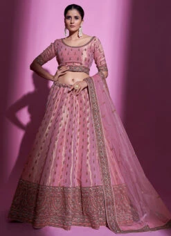 Pink Art Silk Thread N Sequins Umbrella Lehenga Wedding Wear -Deals Chic Lehenga Store pink art silk thread n sequins umbrella lehenga ghska442834003 u