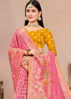 Pink Art Silk Zari Saree After Six Wear -Deals Chic Lehenga Store pink art silk zari saree samknsr99c b