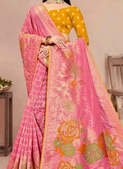 Pink Art Silk Zari Saree After Six Wear