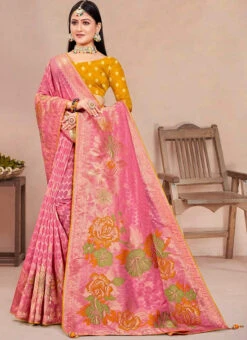 Pink Art Silk Zari Saree After Six Wear -Deals Chic Lehenga Store pink art silk zari saree samknsr99c u