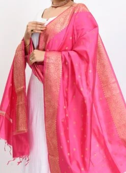 Pink Banarasi Silk Weaving Work Dupatta Work Wear