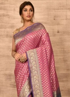 Pink Banarasi Katan Zari Weaving Saree Festive Wear -Deals Chic Lehenga Store pink benarasi katan zari weaving saree savns671l b