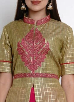 Pink Chanderi Silk A Line Lehenga Festive Wear