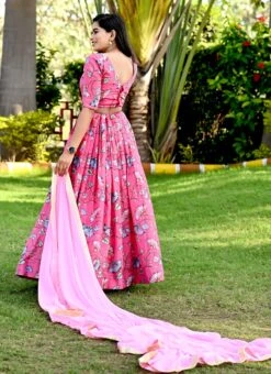 Pink Chinon Printed Umbrella Lehenga Festive Wear -Deals Chic Lehenga Store pink chinon printed umbrella lehenga ghsacw8303 b