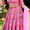 Pink Chinon Printed Umbrella Lehenga Festive Wear