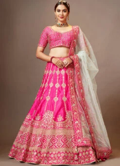 Pink Color Pure Silk Embroidered And Zari Work Umbrella Lehenga Wedding Wear -Deals Chic Lehenga Store pink color pure silk embroidered and zari work umbrella lehenga ghmkns405c u