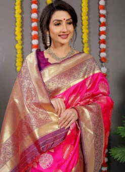 Pink Color Zari Work Patola Silk Saree Festive Wear -Deals Chic Lehenga Store pink color zari work patola silk saree sasom8418 b